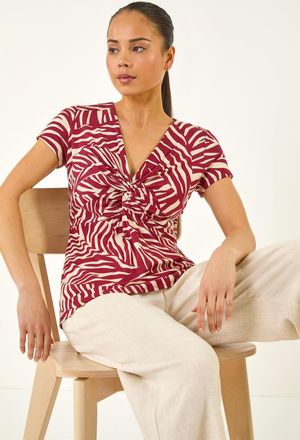 Roman Zebra Print Twist Front Top