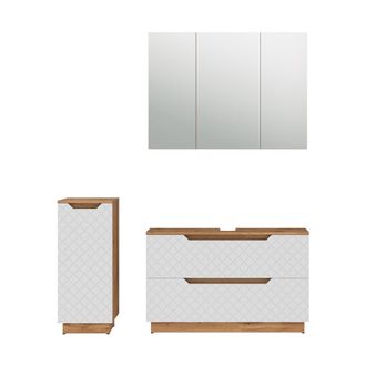 Vicco Conjunto De Muebles De Ba&ntilde;o De 3 Piezas Lotta, Roble/blanco Con Estructura De Azulejos, 3 Partes, Vicco