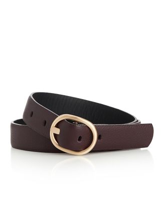 Simons Womens Gold oval-buckle leather belt