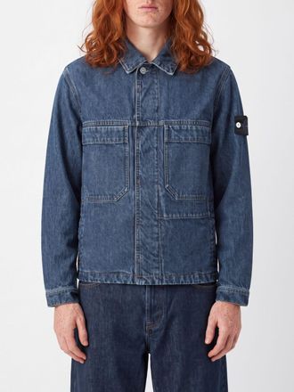 Stone Island Cotton Denim Shirt Jacket with Compass Logo and Flap Pockets