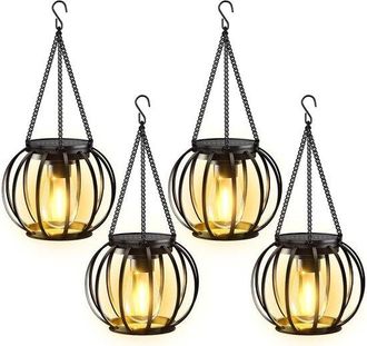 No Brand Faroles Solares Colgantes Para Exteriores - Juego De 4 Luces Met&aacute;licas Para Jard&iacute;n Con Led, Resistentes Al Agua (ip65)