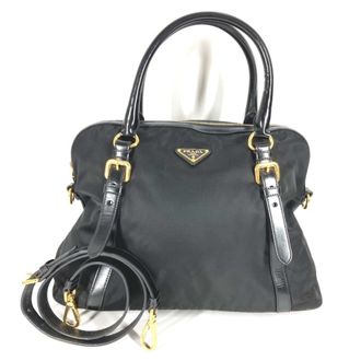 Prada Black Leather Nylon Handbag Shoulder Bag Tote Bag (Pre-Owned)