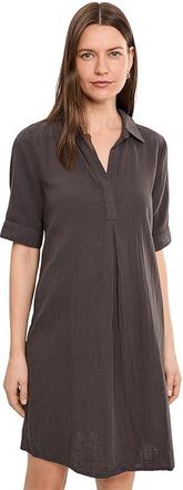 Mod-o-doc Gauze 1/2 Sleeve Swing Shirtdress Womens Dress Washed Ebony : LG (US 12-14), Cotton