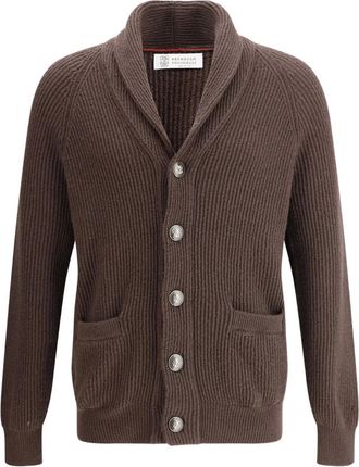 Brunello Cucinelli Cardigan con revers a scialle - Marrone