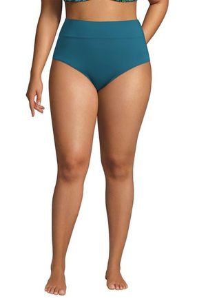 Lands End Plus Size Pinchless High Waisted Bikini Bottoms in Paradise Teal at Nordstrom, Size 22W
