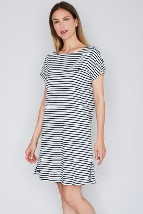 Joop Nachthemd JOOP Cosy, Damen, Gr. 34, N-Gr, weiss (open wei&szlig;), Jersey, Obermaterial: 95% Baumwolle, 5% Elasthan, gestreift, loose fit ca. Mitte Knie, U-