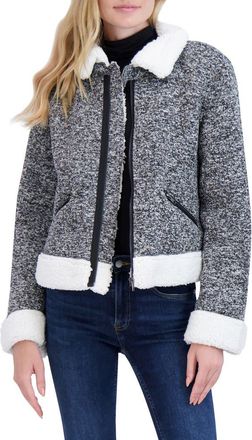 Ookie & Lala Faux Shearling Sweater Moto Jacket in Black at Nordstrom Rack, Size X-Large