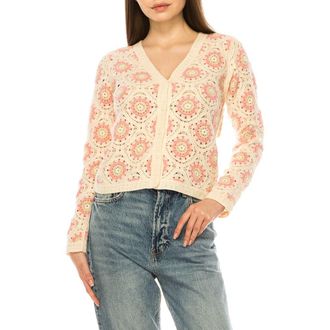 A Collective Story Crochet Knit Button Front Cardigan in Natural at Nordstrom, Size X-Large