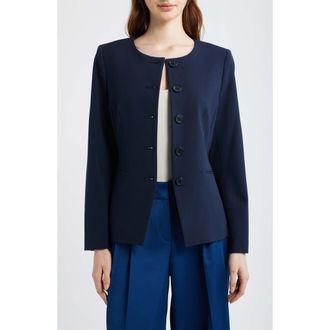 Tahari by ASL Collarless Button Jacket in New Navy at Nordstrom, Size 14