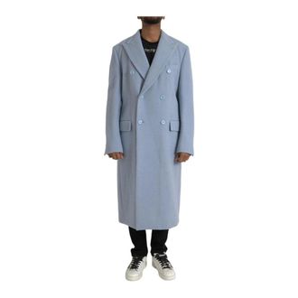 Dolce & Gabbana Double-Breasted Coats, male, Blue, Size: XL Cashmere Trench Coat with Belted Waist and Notched Lapels