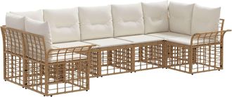 vidaXL Conjunto De Sof&aacute;s De Exterior 7 Uds. Natural Y Crema Poli&eacute;ster Vidaxl