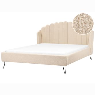 Beliani Cama Con Somier De Boucl&eacute; Patas De Metal 180 X 200 Cm Cabecero Beige Ambillou
