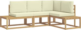 vidaXL Conjunto De Sof&aacute;s De Exterior 3 Pieza Blanco Y Crema Poli&eacute;ster Vidaxl