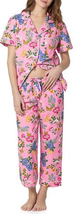 Bedhead Pajamas Print Organic Cotton Poplin Crop Pajamas in Butterfly Garden at Nordstrom, Size X-Small