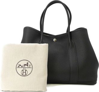 Herm&egrave;s Garden Black Negonda Leather Handbag Tote Bag (Pre-Owned)