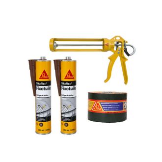 Sika Kit Sika De Recubrimiento De Baldosas Cinta De Sellado Bituminoso - Cola De Masilla Blanda 300ml X2 - Pistola Manual Par