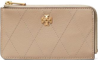 Tory Burch Charlie Quilted Leather Zip Card Case in Soft Cement at Nordstrom