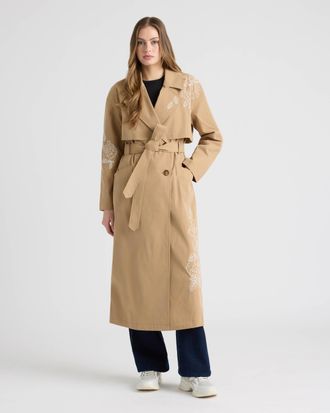 NVLT Womens Trench Coat with Embroideries