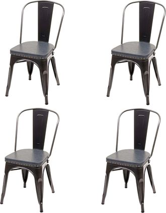Hhg Hhg - Juego De 4 Silla De Comedor 449e, Silla De Cocina Silla, Chesterfield Metal Piel Sint&eacute;tica Industrial Gastro, Negro-gris