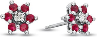 Diana M. Jewels 0.58cttw Natural Heated Ruby and Diamond Flower Cluster Earring in 14k Gold