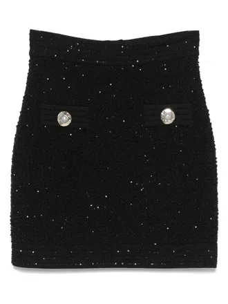 Balmain Womens Tweed Mini Skirt
