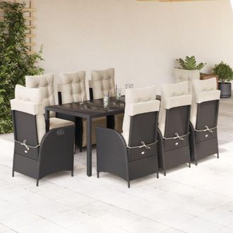 vidaXL Set De Comedor De Jard&iacute;n 9 Pzas Y Cojines Rat&aacute;n Sint&eacute;tico Negro Vidaxl