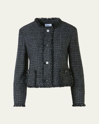 Akris Single-Breasted Cotton Tweed Collarless Jacket