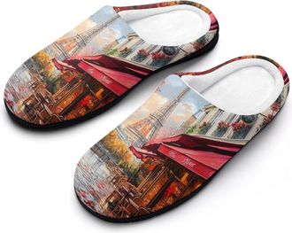 Generic Eiffel Tower Cityscape Womens Slippers Warm House Slippers Indoor House Shoes with Anti-Skid Rubber Sole