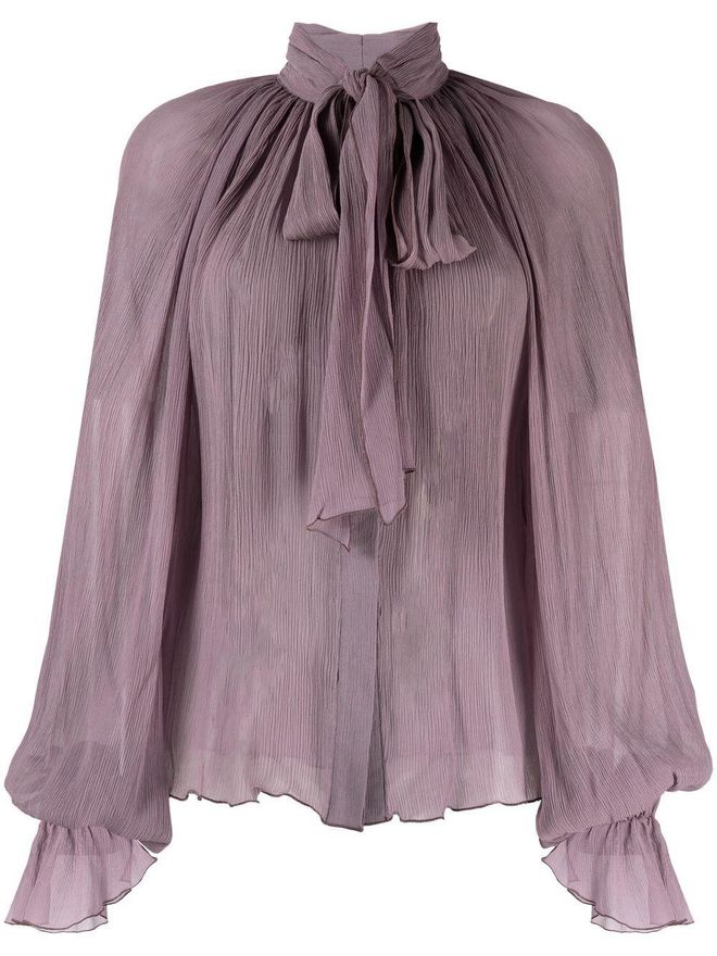 pussy-bow silk blouse - Purple