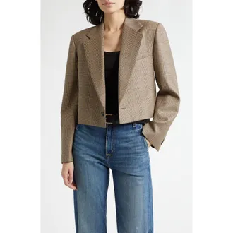 Nili Lotan Swan Plaid Single Breasted Wool Blazer in Glen Tan at Nordstrom, Size 12