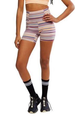 Free People FP Movement Printed Never Better Bike Shorts in Cranberry Stripe Com at Nordstrom Rack, Size X-Large
