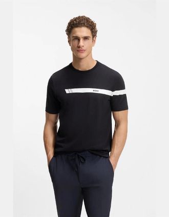 HUGO BOSS Mens Fit T Shirt with Logo Stripe - Navy - Size: 36