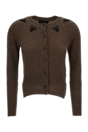 Simone Rocha Cropped Cashmere Cardigan With Crystal-Cut Appliqu&eacute;