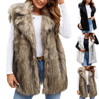 Generic Faux Fur Gilet Women UK Luxious Plus Size Fluffy Faux Fur Vest Sleeveless Elegant Furry Waistcoats Lightweight Casual Bodywarmer Vest Coats V Neck Fuz