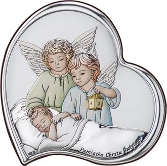 OEM Cuadro Plateado De Dos &Aacute;ngeles Con Una Linterna, Recuerdo Del Santo Bautismo Ds23 7,5 X 7,5 Cm