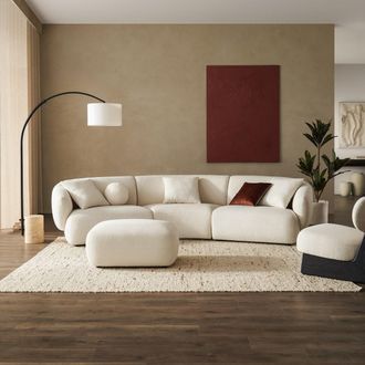 Castlery White Curve Sofa with Ottoman | Auburn by Castlery, Modular Lounge, Tightback Armrests
