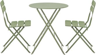 Oviala Mesa de jard&iacute;n plegable redonda y 2 sillas plegables verde tilo