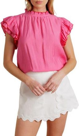 Flying Tomato Contrast Stitching Ruffle Top in Pink at Nordstrom Rack, Size Medium