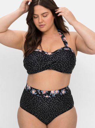 Sheego Bustier-Bikini-Top SHEEGO, Damen, Gr. 40, Cup D, schwarz (schwarz, gepunktet), Elasthan, Polyamid, Bikini-Oberteile Bustier-Bikini-Top