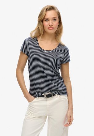 Superdry Kurzarmshirt SUPERDRY SCOOP NECK TEE, Damen, Gr. XL, blau (deep navy, optic stripe), Single Jersey, Obermaterial: 60% Baumwolle, 40% Lyocell, gestreif