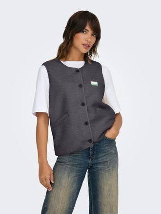 Only Pl&uuml;schweste ONLY ONLBABY LIFE TEDDY VEST PNT CS, Damen, Gr. XL, schwarzened pearl detail:vintage batch, Pl&uuml;sch, Obermaterial: 100% Polyester, unifarbe