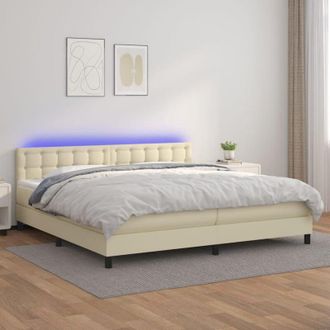 vidaXL Cama Box Spring Colch&oacute;n Y Led Cuero Sint&eacute;tico Crema 200x200 Cm Vidaxl
