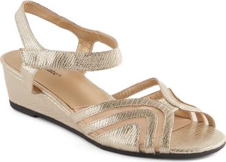 David Tate Abano Faux Leather Wedge Sandal in Gold Print at Nordstrom, Size 8.5