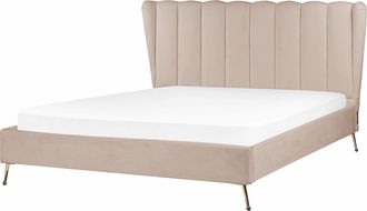 Beliani Cama Con Somier De Terciopelo Gris Pardo Dorado 160 X 200 Cm Metal Usb Cabecero Miribel
