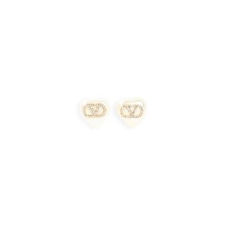 Valentino Garavani Earrings, female, Beige, Size: ONE SIZE V Logo Signature Pearl Earrings