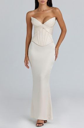 House of CB Eve Satin Strapless Corset Gown in Cream at Nordstrom, Size X-Small A
