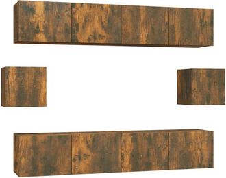 vidaXL 6 Piece TV Cabinet Set Smoked Oak Engineered Wood vidaXL