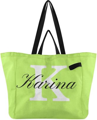 Generic Custom Lime Green pattern Reusable Canvas Tote Bag, Heavy Duty Grocery Shopping Bag with Large Capacity Hard Bottom Double Handles Work Groceries Trav