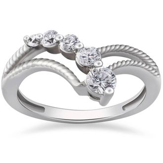 Pompeii3 1/2 ct Graduated Diamond Journey Right Hand Ring 10K White Gold Size Selectable