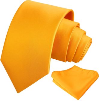 Alizeal Mens 8cm Solid Color Necktie and Hanky Classic Business Formal Tie with Pocket Square Set, Orange